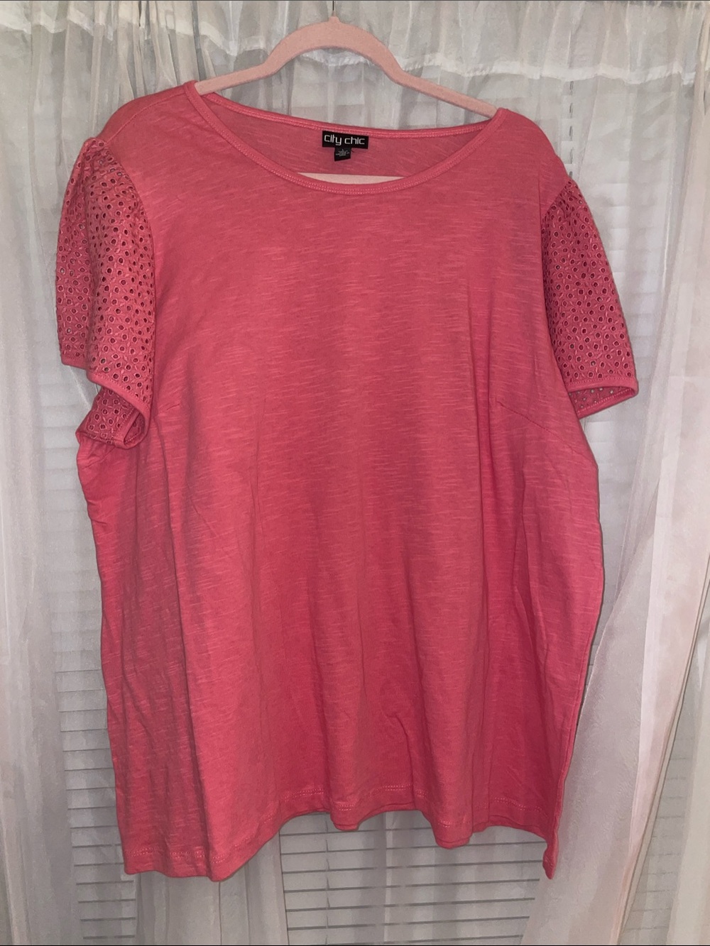 City Chic Coral Eyelet Short Sleeve Tee